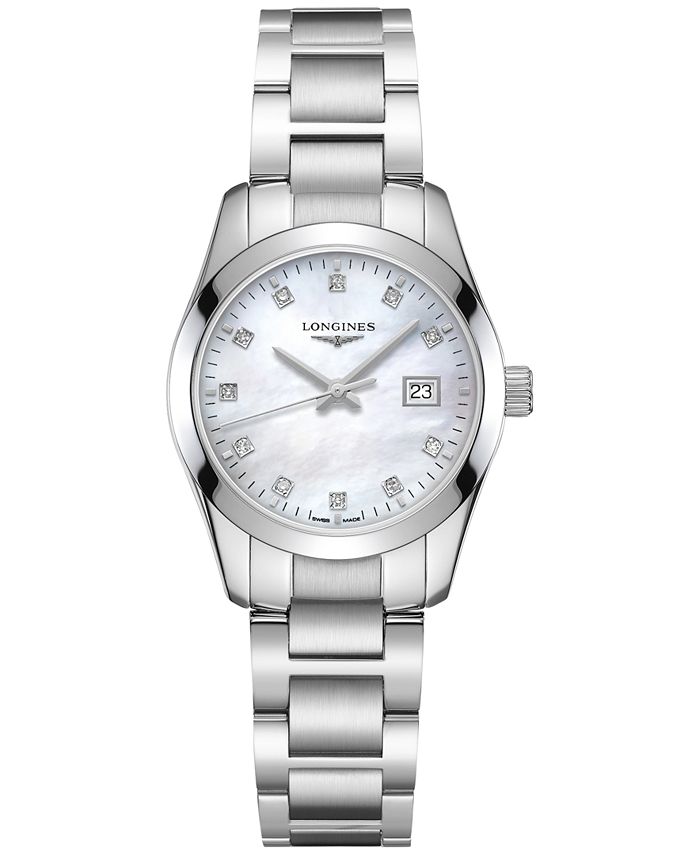Longines Women’s Swiss Conquest Classic Diamond Accent Stainless Steel ...
