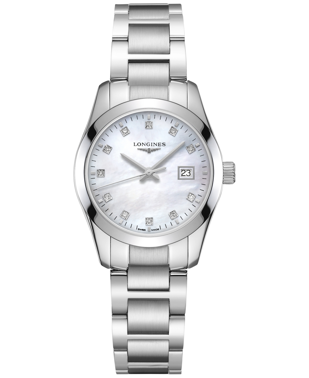 LONGINES WOMEN'S SWISS CONQUEST CLASSIC DIAMOND ACCENT STAINLESS STEEL BRACELET WATCH 29.5MM