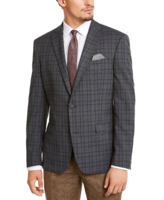 Bar III - Men's Slim-Fit Stretch Gray Plaid Sport Coat