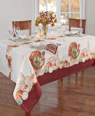 Elrene - Holiday Turkey Bordered Fall Tablecloth, 60"x102"