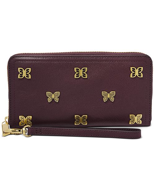 Fossil RFID Logan Butterfly Leather Zip Wallet & Reviews ...