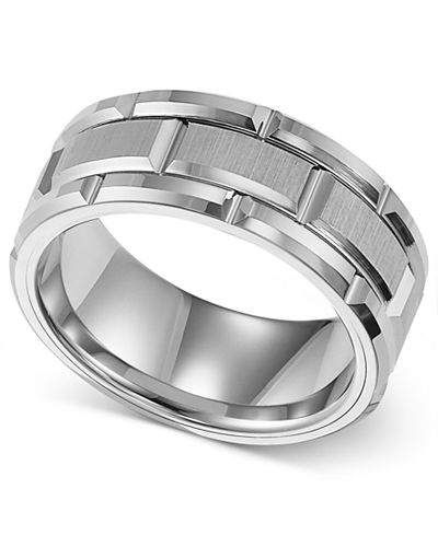 Triton Men's Ring, 8mm White Tungsten Wedding Band - Rings - Jewelry ...