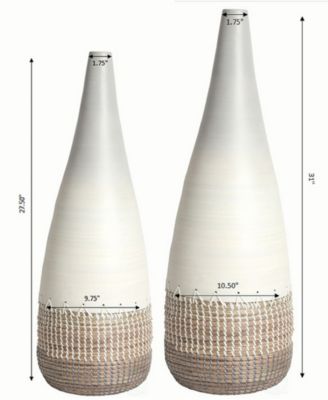 Spun Bamboo and Coiled Seagrass Patterned Vase, Set of 2