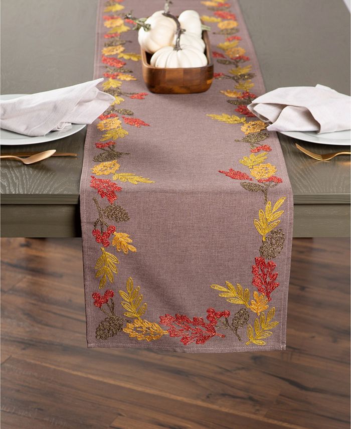 Design Imports Shimmering Leaves Embroidered Table Runner Macy's