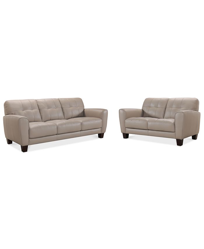 Furniture Kaleb 84 Tufted Leather Sofa, Leather Couch Loveseat Set