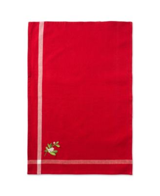 Stripe Holly Mistletoe Holiday embroidered Dishtowel Set