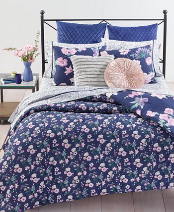 Whim by Martha Stewart Midnight Floral 3-Pc. Full/Queen Comforter Set ...