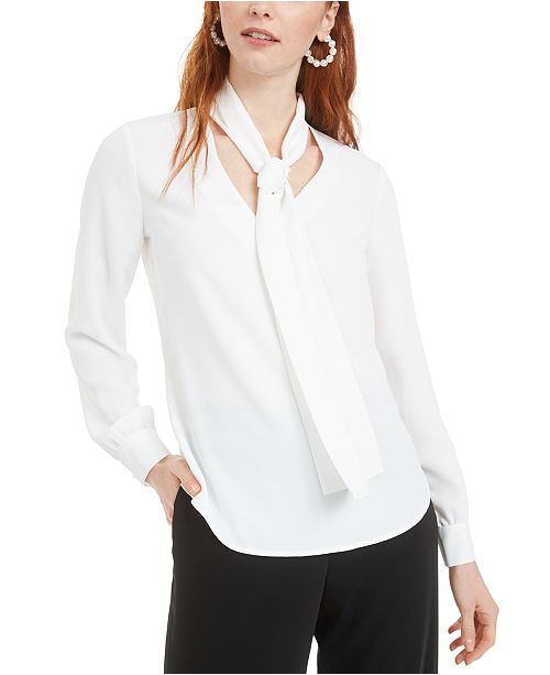 Bar III Tie-Neck Blouse, Created for Macy's & Reviews - Tops - Women ...