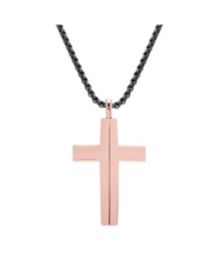 Men's Oxidized Splitting Cross Pendant Necklace in Rose Goldtone Stainless Steel