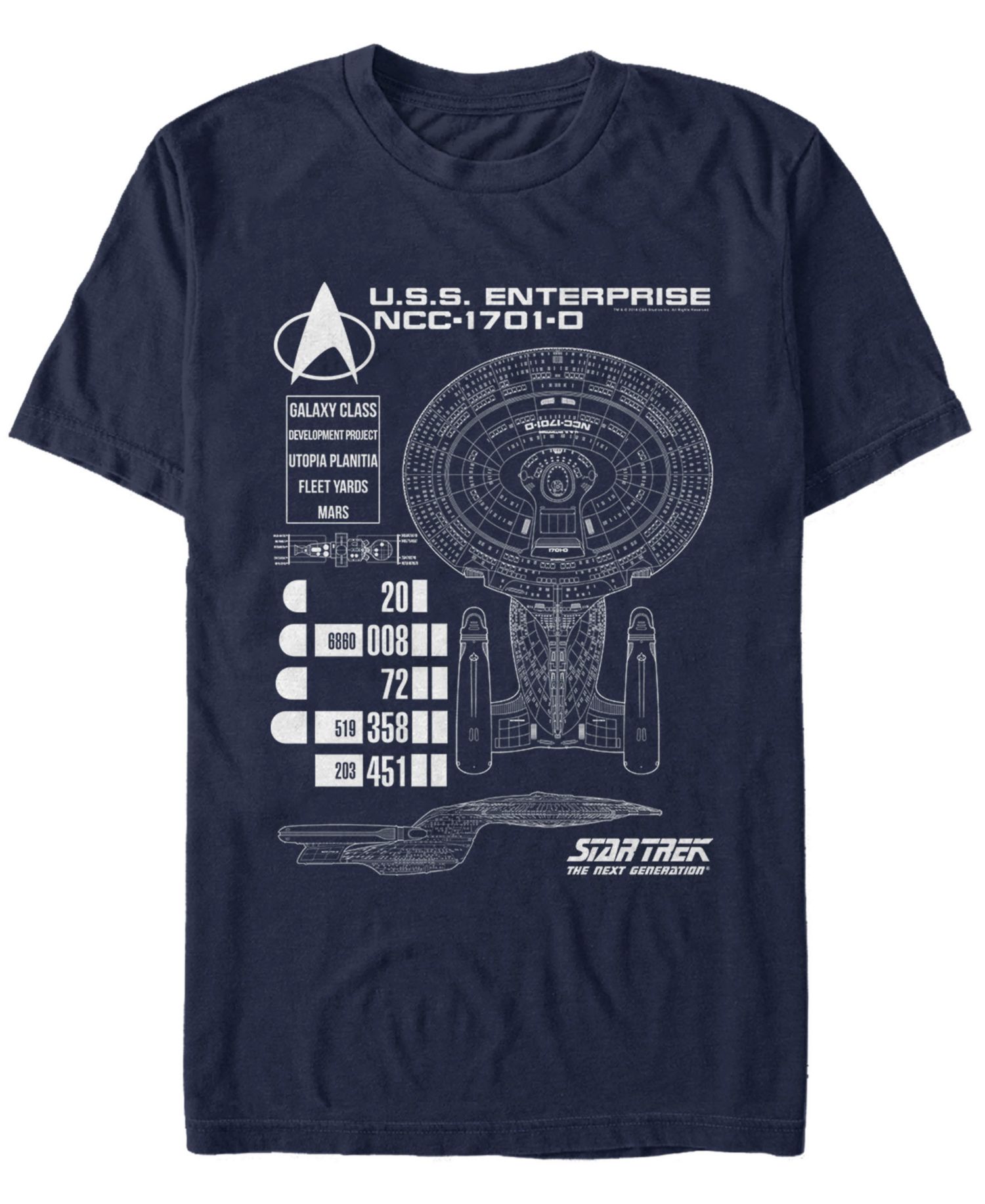 Star Trek Men's The Next Generation U.S.S. Enterprise Ncc-1701-D Schematic Short Sleeve T-Shirt