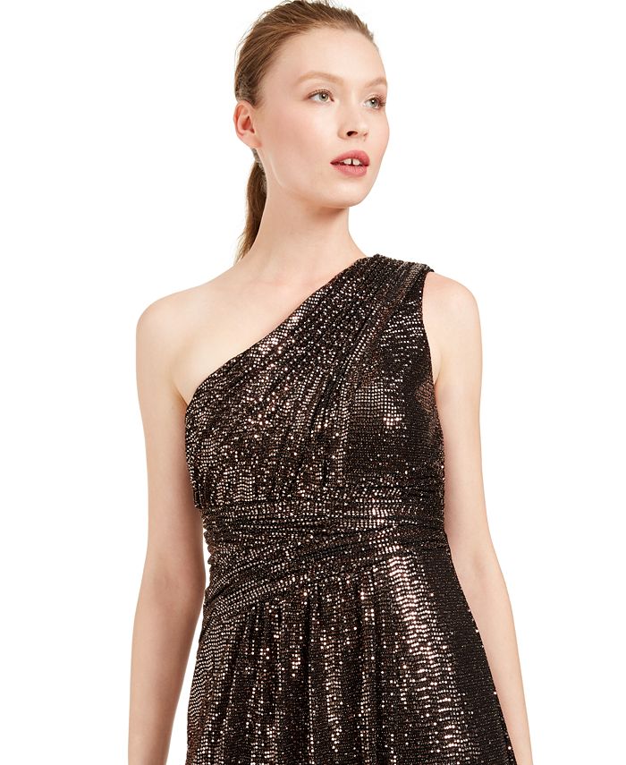 Calvin Klein One-Shoulder Metallic Gown - Macy's