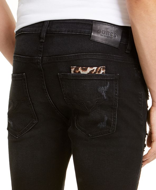 GUESS Men's Skinny Fit Leopard Patch Jeans & Reviews - Jeans - Men - Macy's