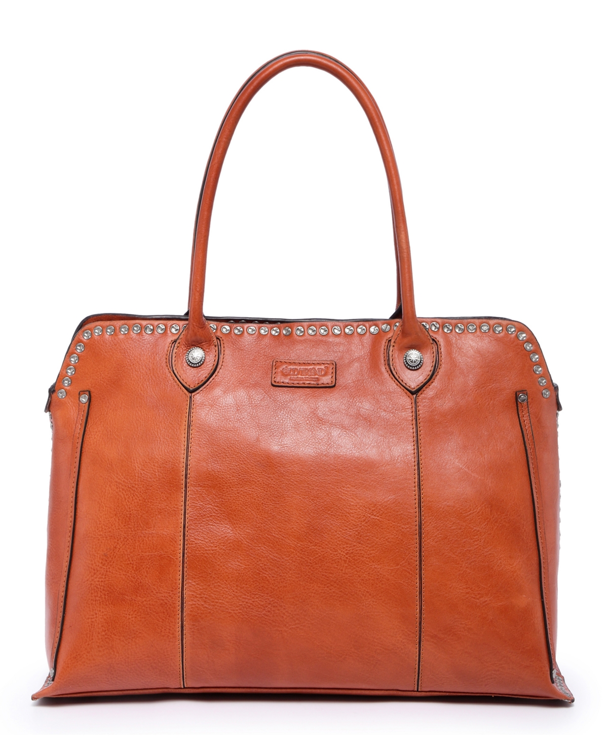 Women's Genuine Leather Soul Stud Satchel Bag - Chestnut