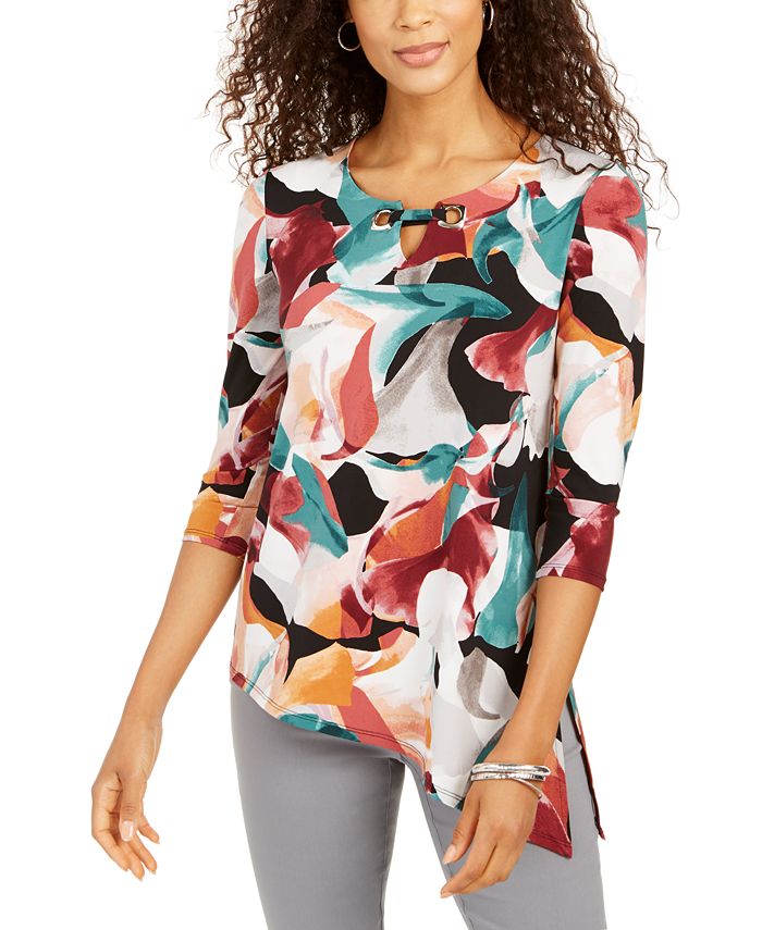 JM Collection Petite Printed Asymmetric Tunic Top, Created for Macy's ...