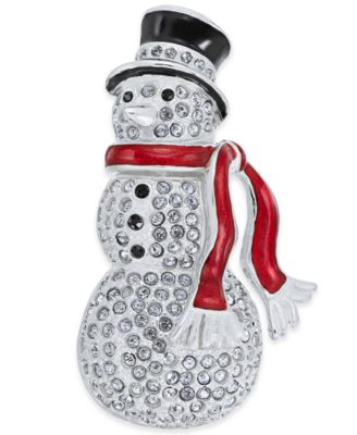 Holiday Lane - Silver-Tone Pav&eacute; Snowman Pin