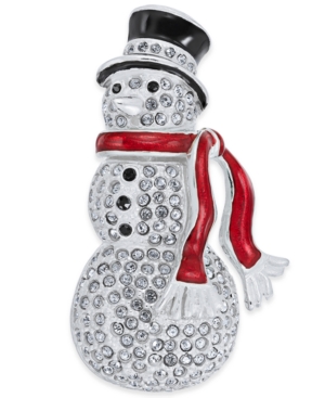 image of Holiday Lane Silver-Tone Pave Snowman Pin, Created for Macy-s
