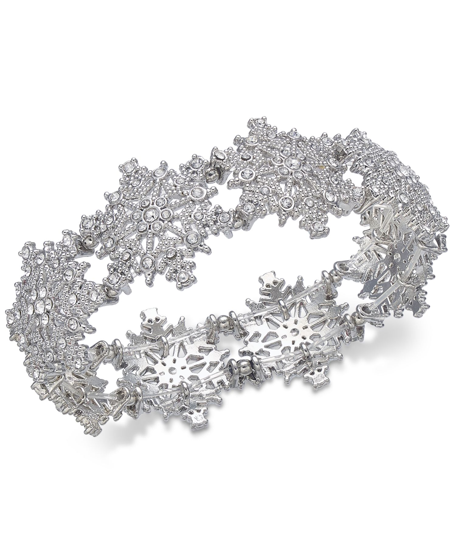 Silver-Tone Crystal Snowflake Stretch Bracelet