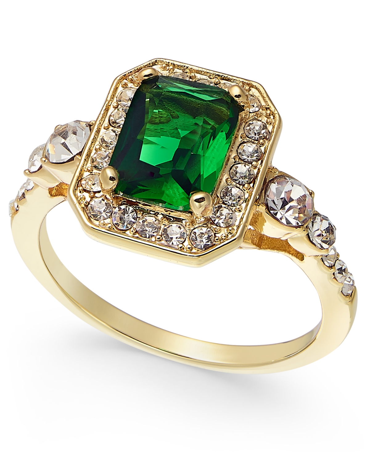 Gold Plate Crystal & Stone Square Halo Ring, Created for Macy's - Green