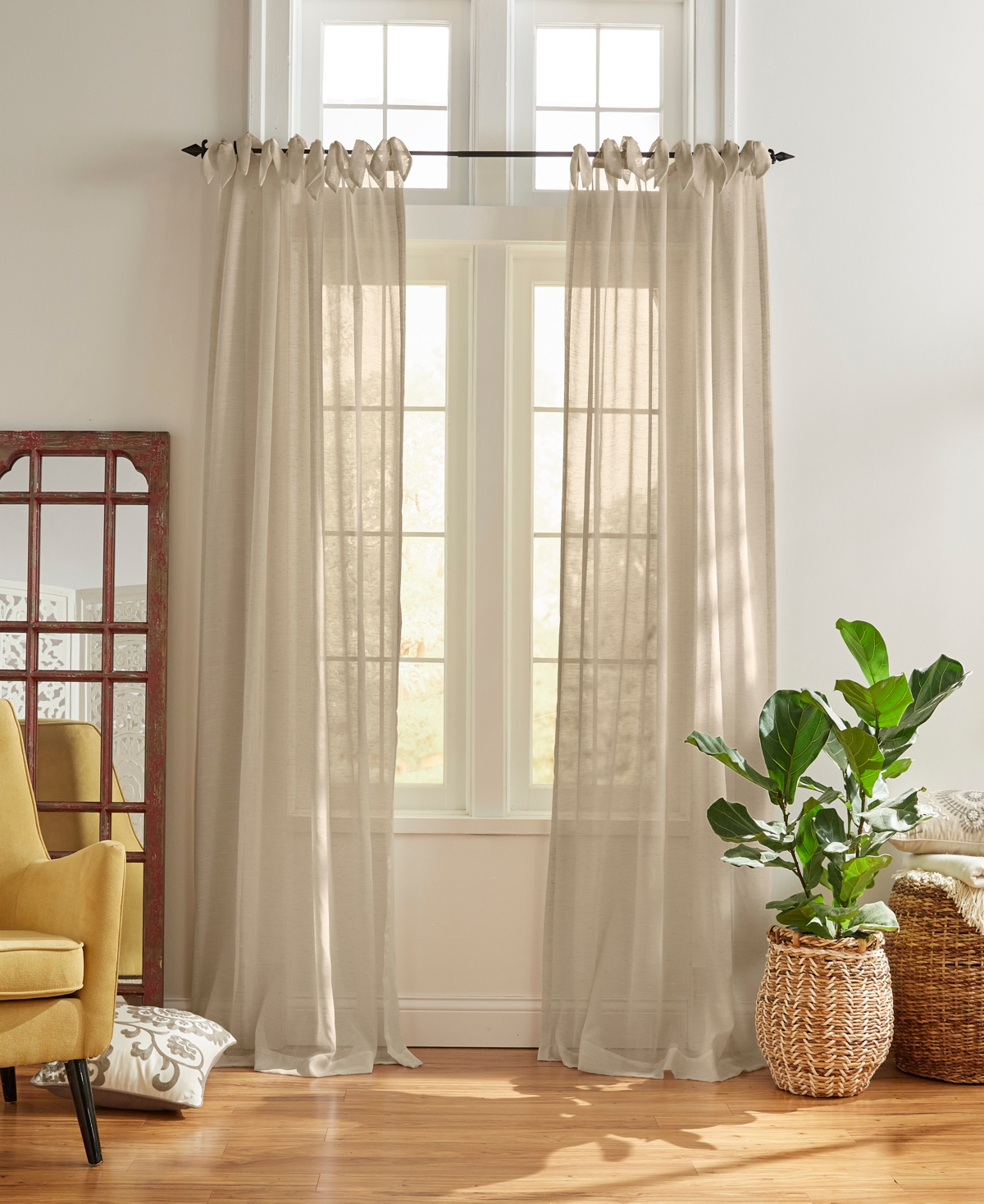 Vienna Tie-Top Sheer Window Curtain - Light gray