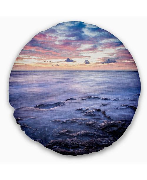 Long Exposure Twilight Sea Rocks Beach Photo Throw Pillow 20 Round