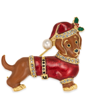image of Holiday Lane Gold-Tone Pave & Imitation Pearl Dog Pin, Created for Macy-s
