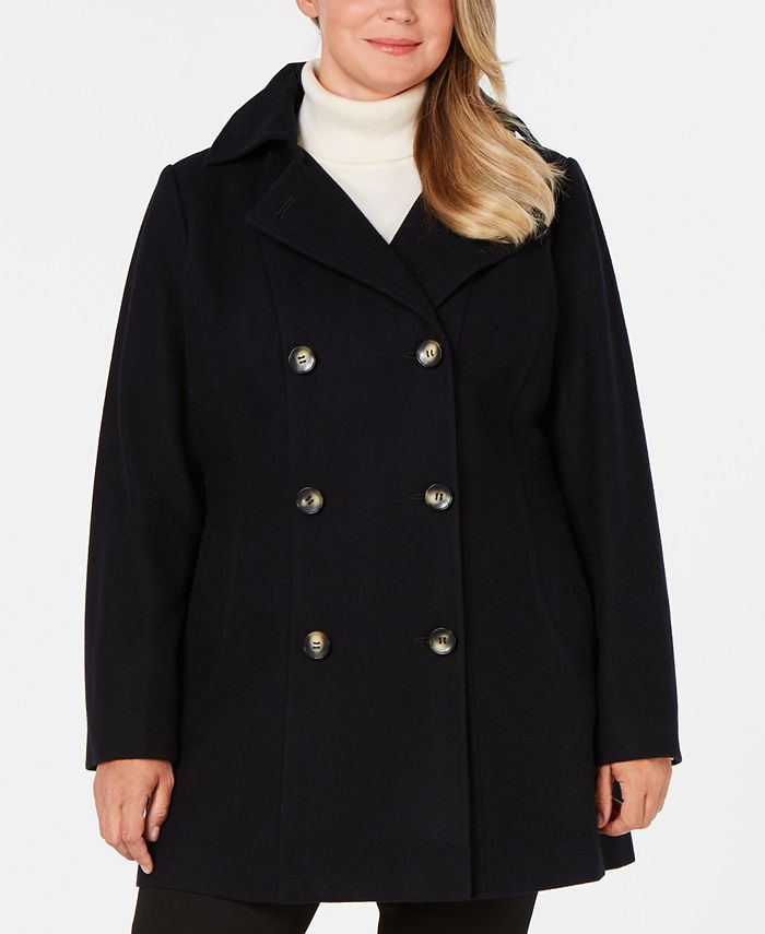 Nautica Plus Size Double-Breasted Hooded Peacoat - Macy's