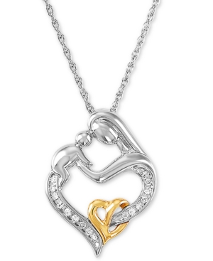 image of Mother and Infant Diamond Pendant Necklace in 14k Gold and Sterling Silver (1/10 ct. t.w.)