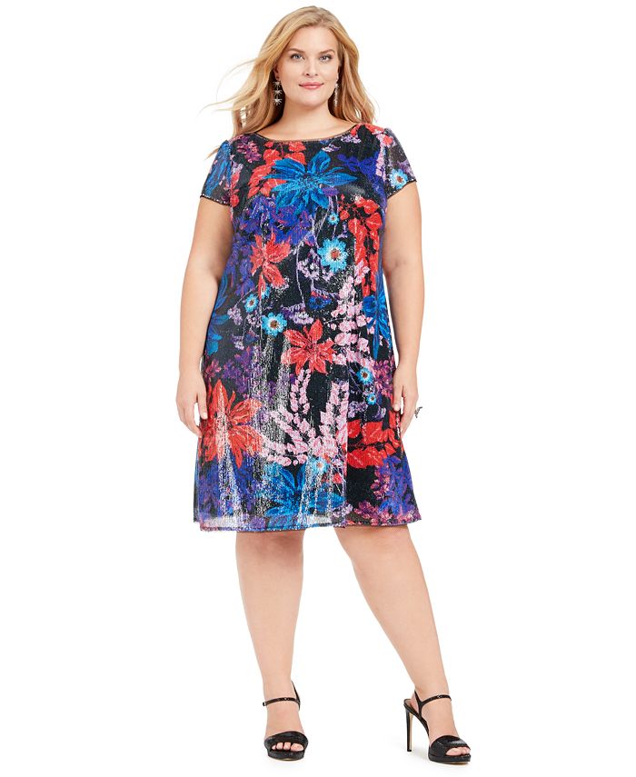 Adrianna Papell Plus Size Printed Sequin Dress - Macy's