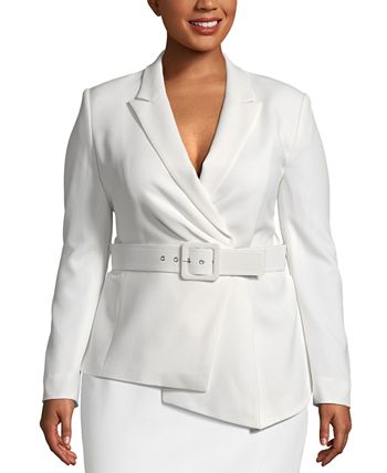 Asymmetrical belted skirt suit top