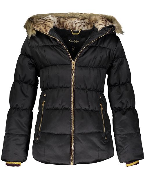 Jessica Simpson Big Girls Hooded Puffer Jacket With Faux Fur Trim Reviews Coats Jackets Kids Macy S