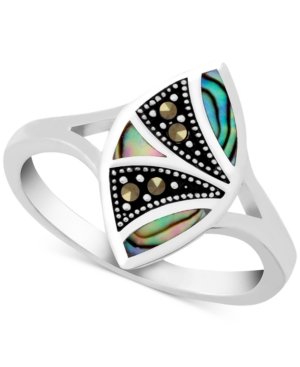 image of Genuine Swarovski Marcasite & Paua Shell Statement Ring in Fine Silver-Plate