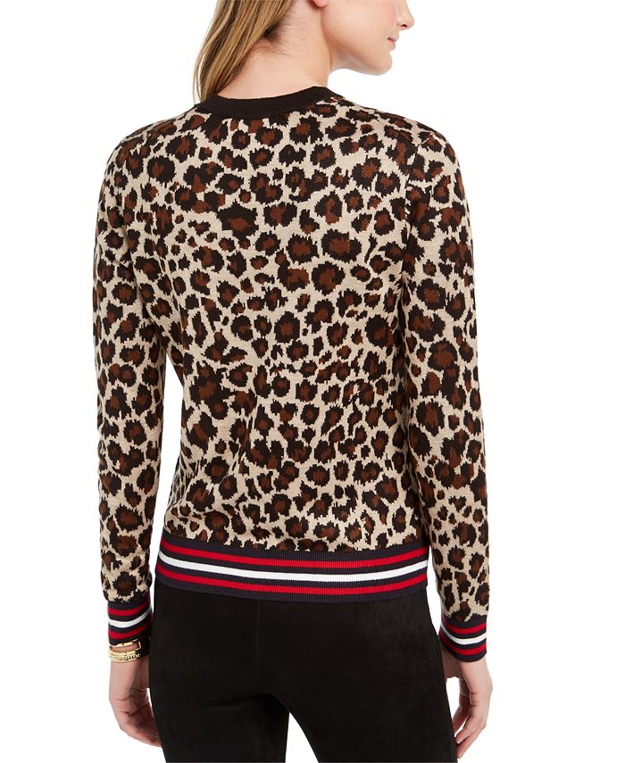 Tommy Hilfiger Leopard-Print V-Neck Button Cardigan - Macy's