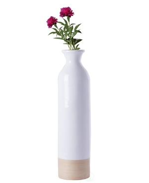 Uniquewise Cylinder Shaped Tall Spun Bamboo Floor Vase Glossy Lacquer Bamboo, Small In White