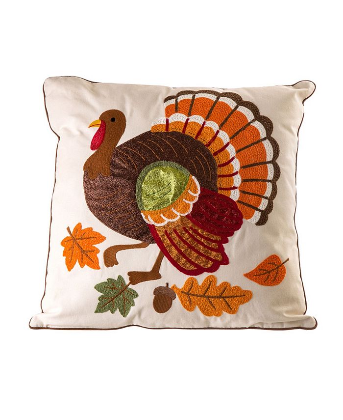 Glitzhome Embroidered 18" x 18" Turkey Decorative Pillow Cover Macy's