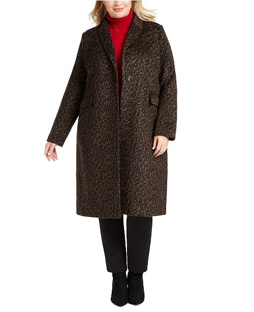 Tahari Plus Size Single Button Leopard Coat Created For Macy S