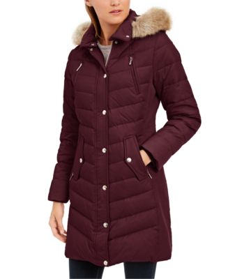Michael Kors Petite Faux-Fur-Trim Hooded Down Coat, Created for Macy's ...