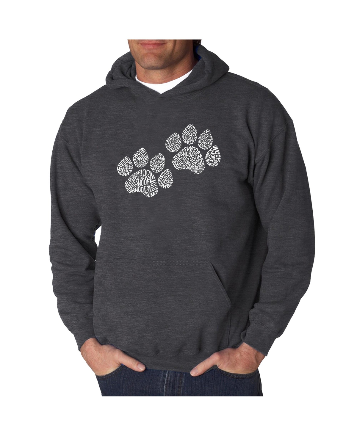 La Pop Art Men's Word Art Hoodie - Woof Paw Prints