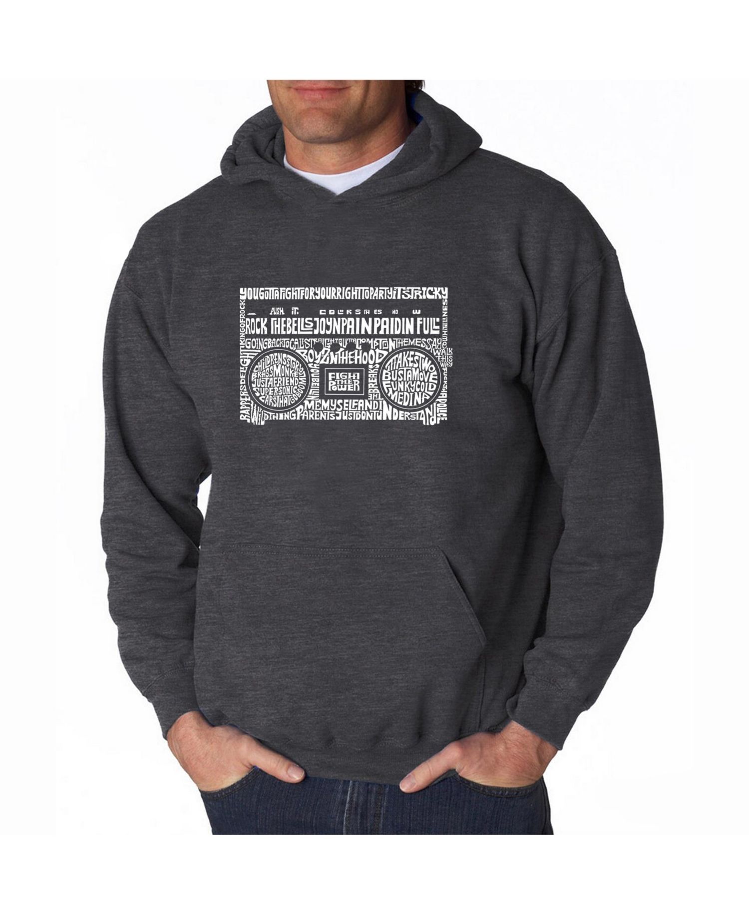 Men's Word Art Hooded Sweatshirt - Greatest Rap Hits of The 1980's