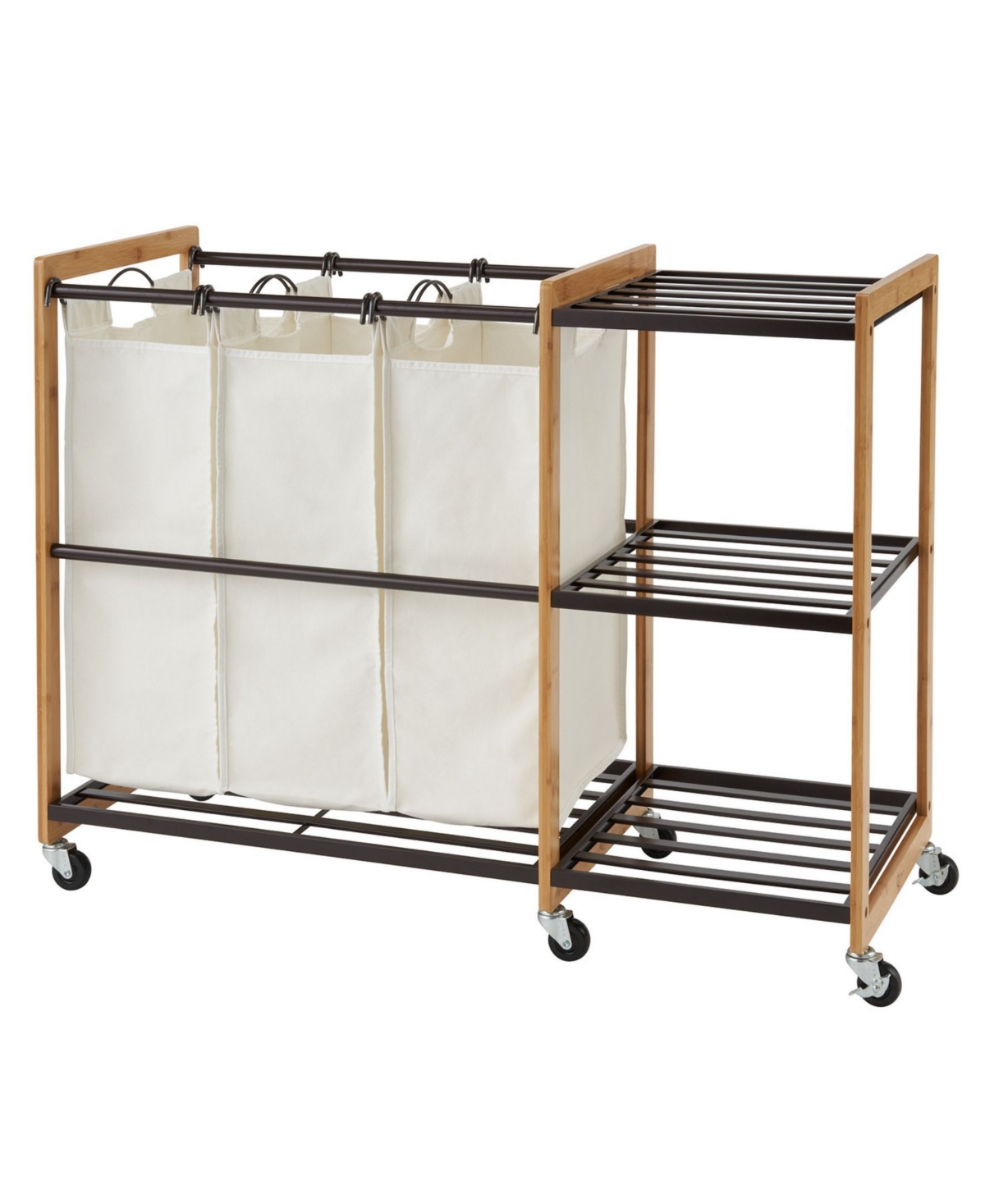 3 Bag Laundry Station with Wheels - Bronze