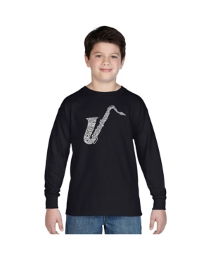 La Pop Art Boy's Word Art Long Sleeve T-Shirt - Sax