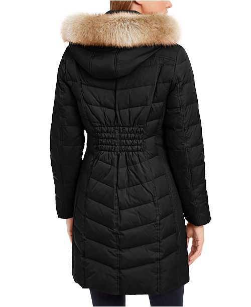 Michael Kors FauxFurTrim Hooded Chevron Down Puffer Coat, Created for