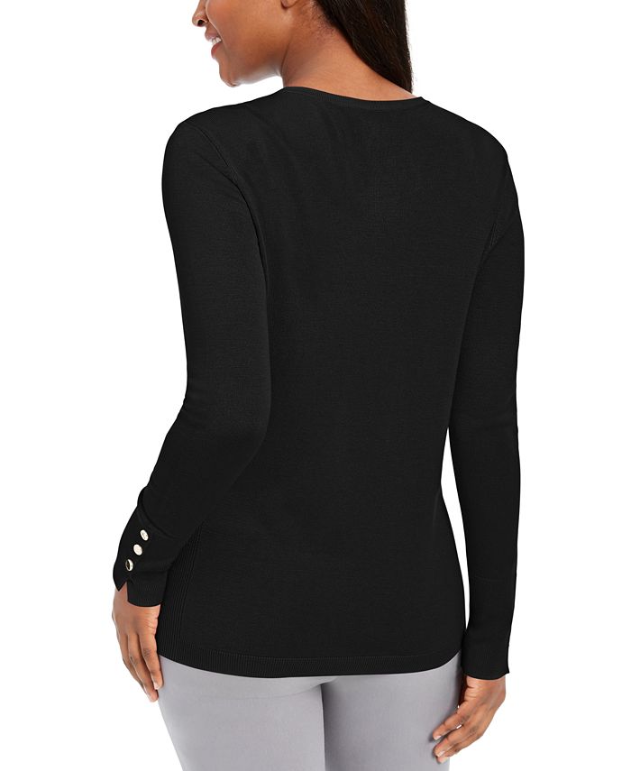 JM Collection Button-Sleeve Crew-Neck Sweater, Created for Macy's - Macy's