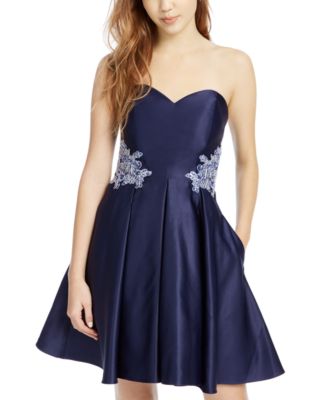 Blondie Nites - Juniors' Floral-Appliqu&eacute; Strapless Fit & Flare Dress