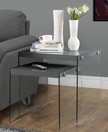Monarch Specialties - Nesting Table - 2pcs Set Glossy White Tempered Glass