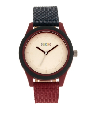 image of Crayo Unisex Pleasant Navy, Maroon Leatherette Strap Watch 39mm