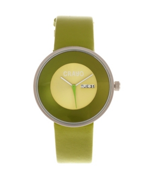 image of Crayo Unisex Button Green Genuine Leather Strap Watch 40mm