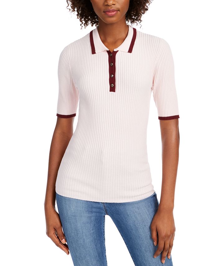 Maison Jules Ribbed Contrast Polo Sweater, Created for Macy's - Macy's