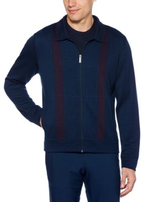 Perry Ellis Tech Knit Open Polo Sweater With Tipping Detail in Black