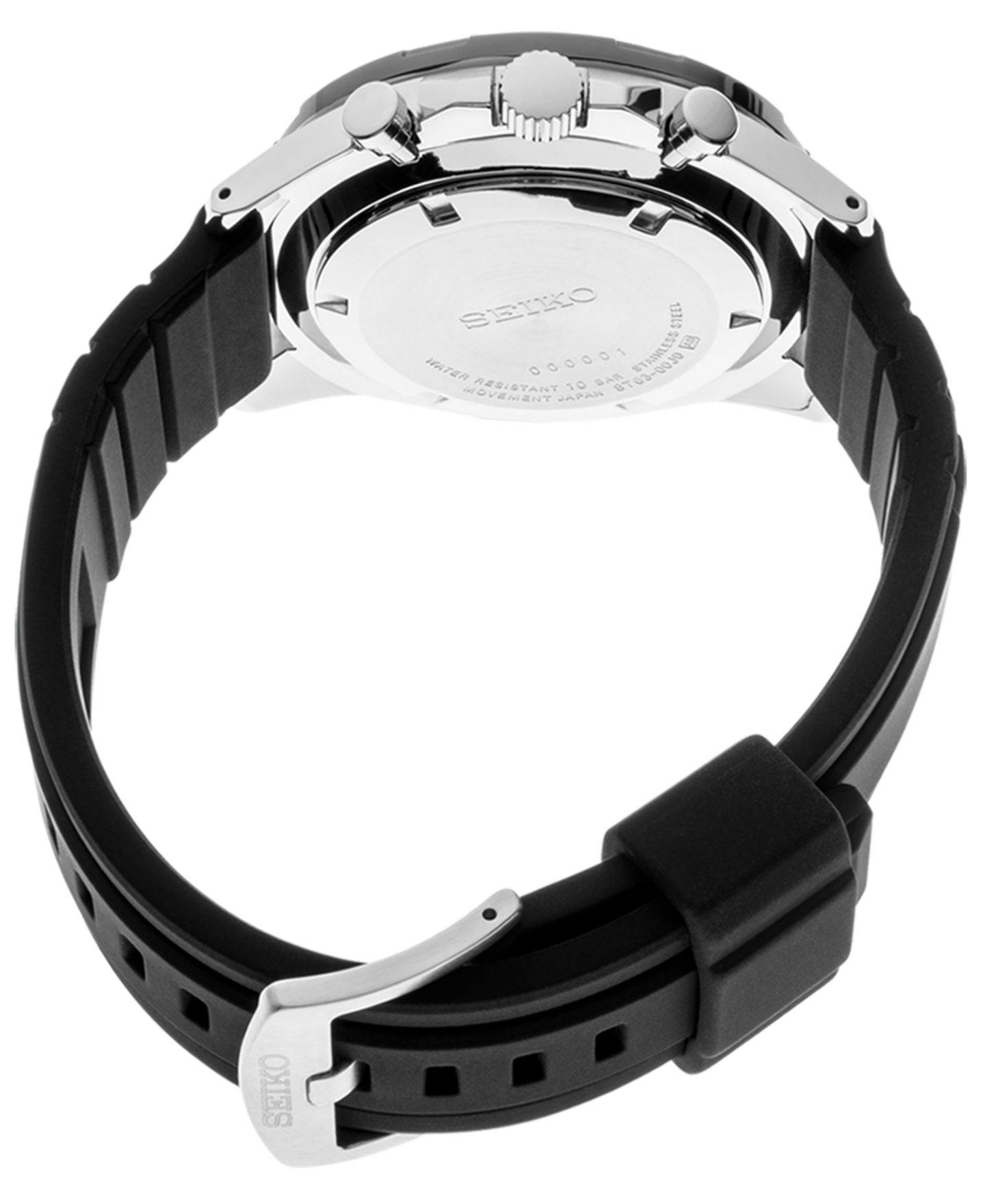 Мужские часы Seiko Essentials Chronograph Black Silicone Strap Watch 43.9mm — фото 3