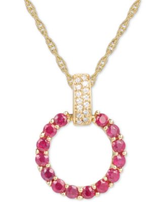 Macy's - Sapphire (1 ct. t.w.) & Diamond (1/20 ct. t.w.) Circle 18" Pendant Necklace in 14k White Gold (Also in Emerald & Ruby)